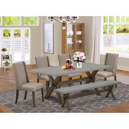 East West Furniture 6 Piece X-Style Kitchen Table Set - Dark Khaki X797FL716-6